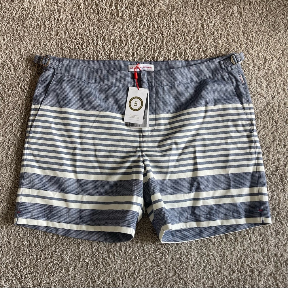 Orlebar Brown Bulldog Pyjama Striped Chambray Cloud Swim Trunks Board Shorts